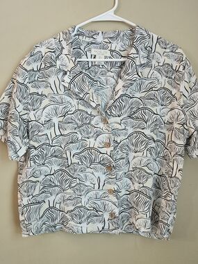 Rachel Zoe Men’s Short Sleeve Button-Front Shirt in White/Black 100% Linen